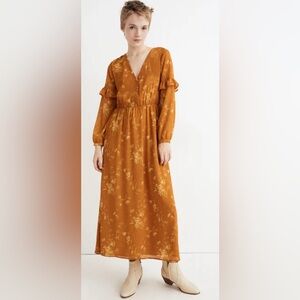 Madewell Mustard Floral V-Neck Maxi Dress